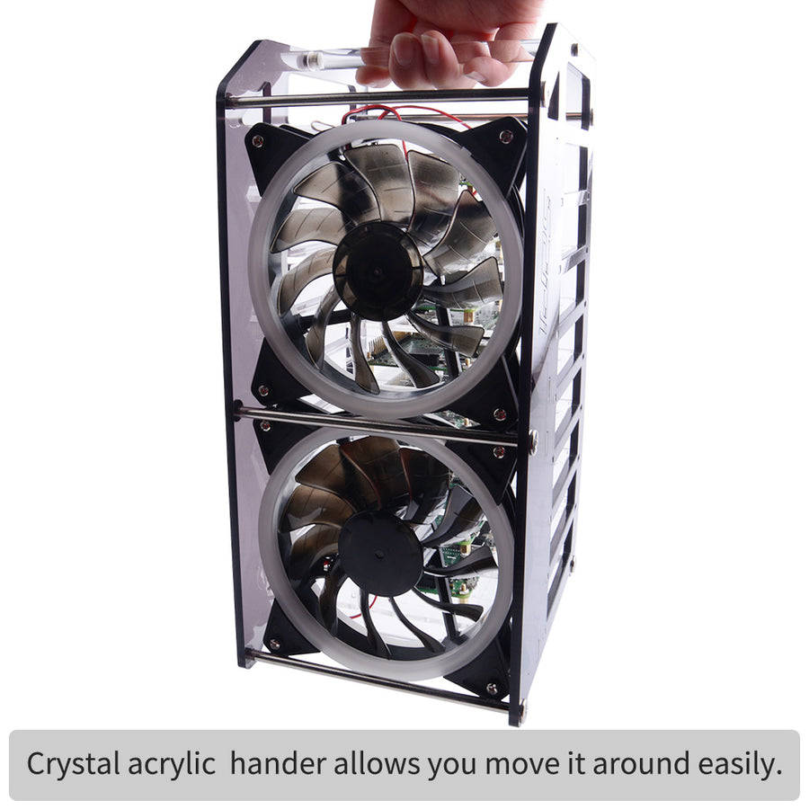 52Pi Rack Tower Acrylic Cluster Case (8 Layer) LED RGB Light Large