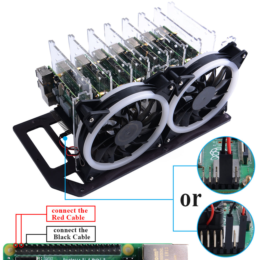 52Pi Rack Tower Acrylic Cluster Case (8 Layer) LED RGB Light Large