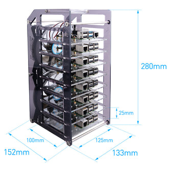 Raspberry Pi Cooled Tower Rack 52Pi Rack Tower Acrylic Cluster Case (8 Layer) LED RGB Light Large Coo ...