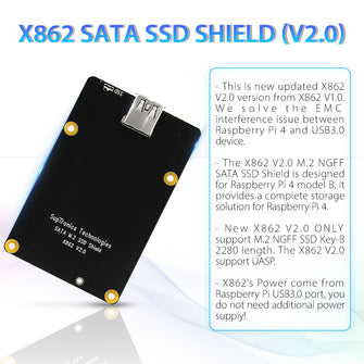X862 V2.0 M.2 NGFF SATA SSD Storage Expansion Board with USB 3.1 Connection Support Key-B 2280 SSD for Raspberry Pi 4