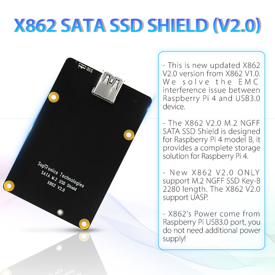 52Pi X862 V2.0 M.2 NGFF SATA SSD Storage Expansion Board with USB