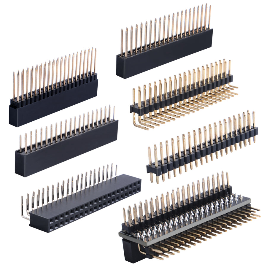 Kit D'en-têtes GPIO 20x2 Broches Angle Droit Pour Raspberry Pi - Lot De 4 Connecteurs - Noir