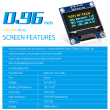 52Pi OLED Display Module I2C IIC 128X64 Pixel 0.96 Inch Display Module Yellow Blue Two-Color Display Compatible with Raspberry Pi Arduino 51 Series MCU STM32 R3 and Mega