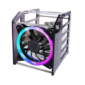Rack Tower Acrylic Cluster Case (4 Layer) LED RGB Light Large Cooling Fan for Raspberry Pi / Jetson Nano