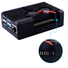 52Pi New Black Aluminum CNC Alloy Case Enclosure Shell Cover with 2510 Dual Cooling Fan for Raspberry Pi 4B