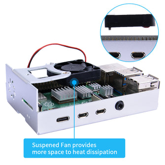 Aluminum Enclosure Cover Metal Case Black/Silver with Suspension Cooling Fan Heatsink for Raspberry Pi 4B