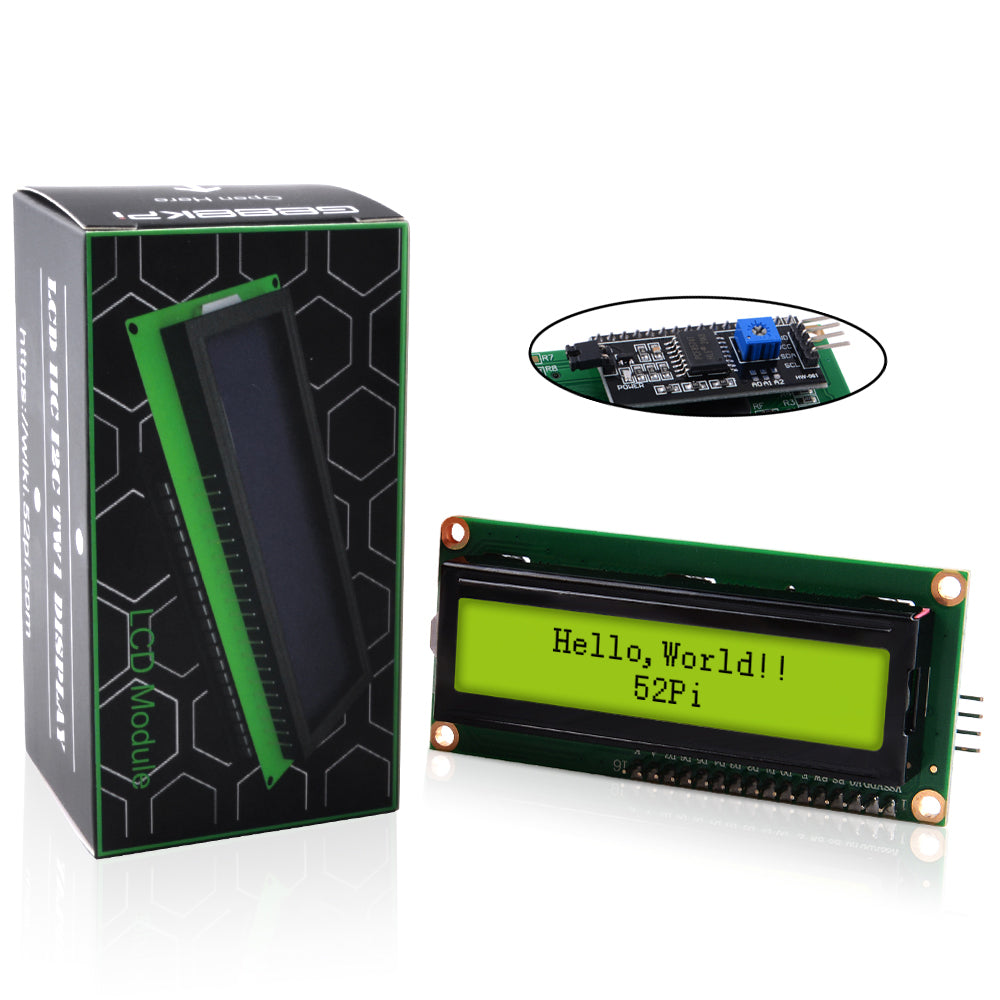 52Pi I2C 1602 LCD Display Module 16X2 Character Serial Blue/Yellow Bac ...
